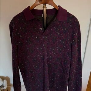 J. Crew Purple Paisley-Accent Long Sleeve Polo